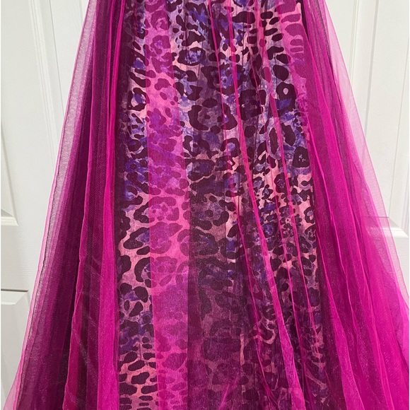 NEW JOVANI HOT PINK SEQUIN TULLE STRAPLESS ANIMAL PRINT EVENING GOWN - Picture 7 of 14